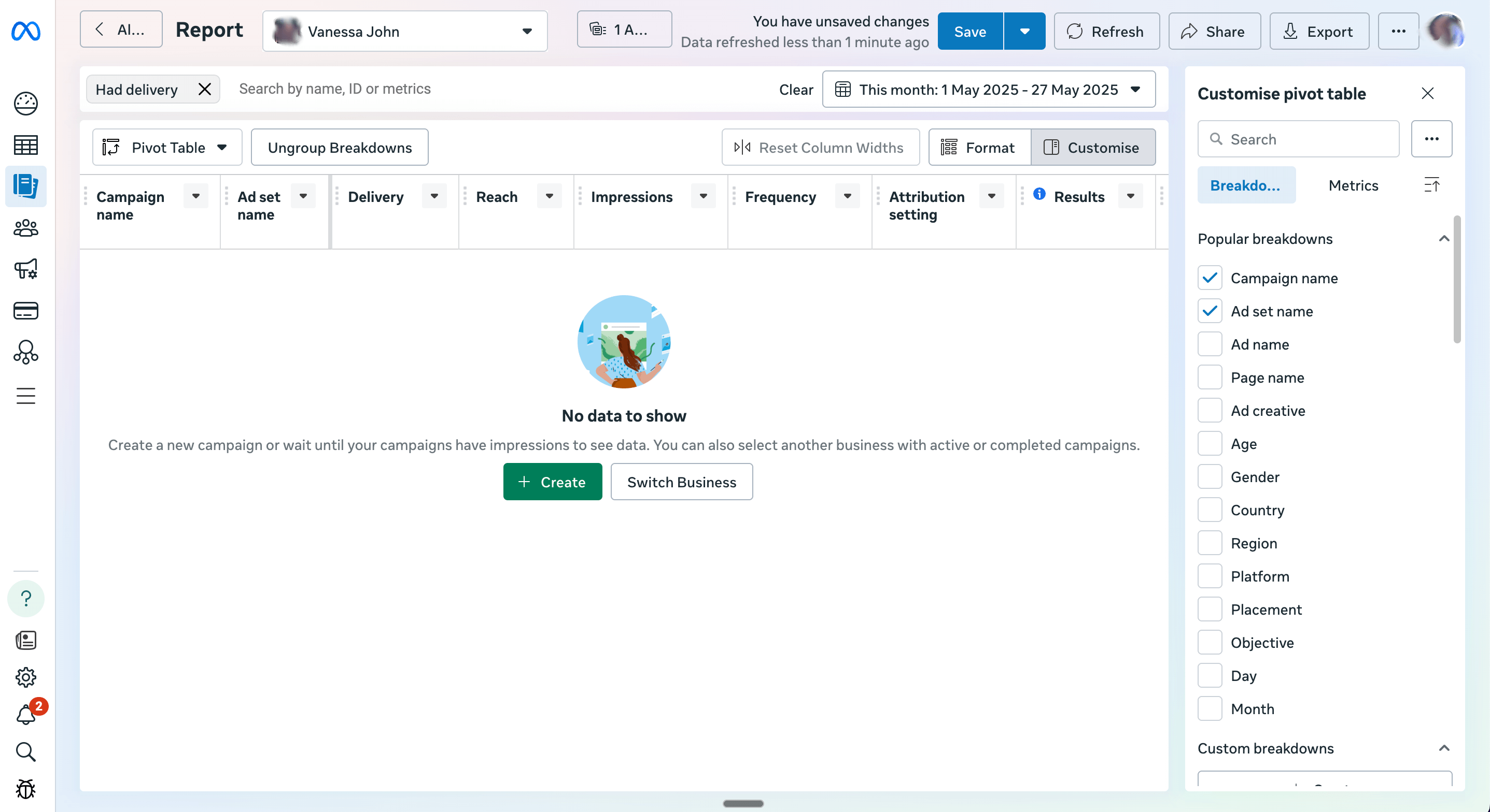 Meta Ads Manager screenshot